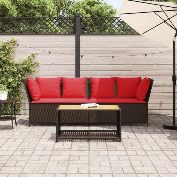 Gartensofa mit Kissen Braun Poly Rattan