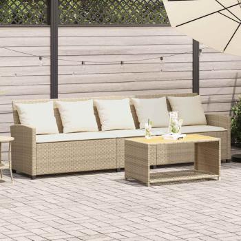 ARDEBO.de - Gartensofa 5-Sitzer mit Kissen Beige Poly Rattan