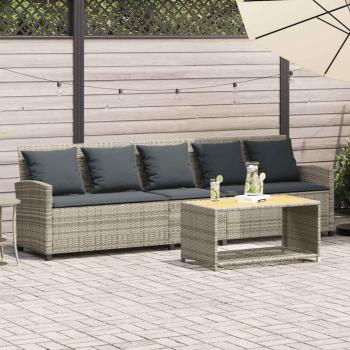 ARDEBO.de - Gartensofa 5-Sitzer mit Kissen Hellgrau Poly Rattan