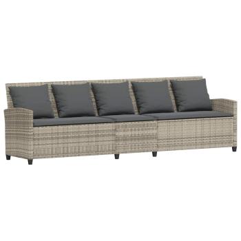 Gartensofa 5-Sitzer mit Kissen Hellgrau Poly Rattan