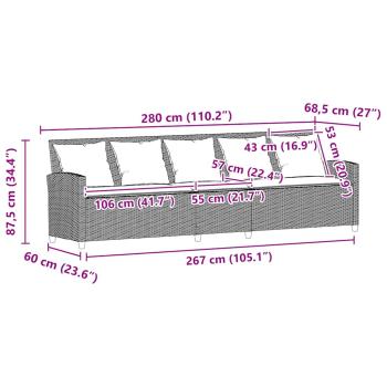 Gartensofa 5-Sitzer mit Kissen Hellgrau Poly Rattan