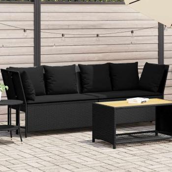 ARDEBO.de - Gartensofa mit Kissen Schwarz Poly Rattan