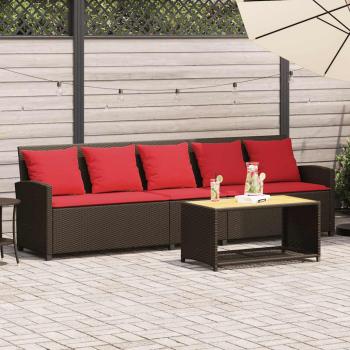 ARDEBO.de - Gartensofa 5-Sitzer mit Kissen Braun Poly Rattan