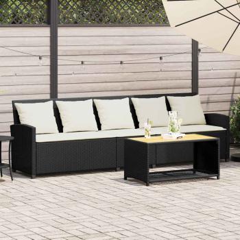 ARDEBO.de - Gartensofa 5-Sitzer mit Kissen Schwarz Poly Rattan