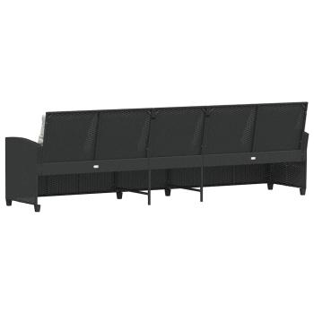 Gartensofa 5-Sitzer mit Kissen Schwarz Poly Rattan