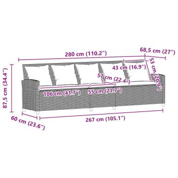 Gartensofa 5-Sitzer mit Kissen Schwarz Poly Rattan