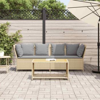 Gartensofa mit Kissen Beige Poly Rattan