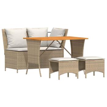 ARDEBO.de - 4-tlg. Garten-Essgruppe mit Kissen Beige Poly Rattan