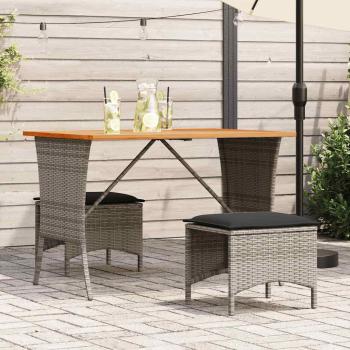 ARDEBO.de - 3-tlg. Garten-Essgruppe mit Kissen Grau Poly Rattan