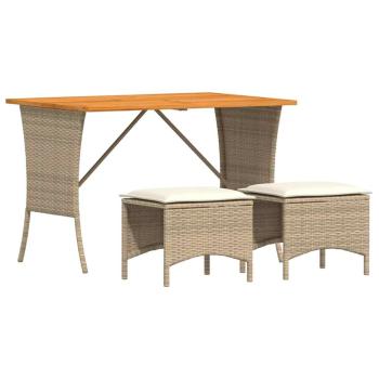 3-tlg. Garten-Essgruppe mit Kissen Beige Poly Rattan
