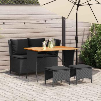 ARDEBO.de - 4-tlg. Garten-Essgruppe mit Kissen Schwarz Poly Rattan