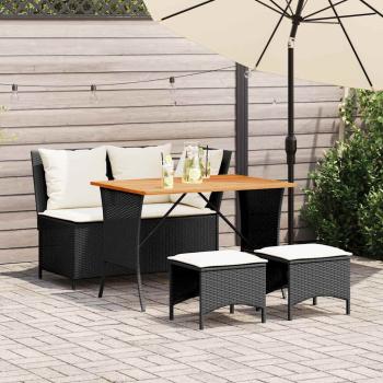 ARDEBO.de - 4-tlg. Garten-Essgruppe mit Kissen Schwarz Poly Rattan