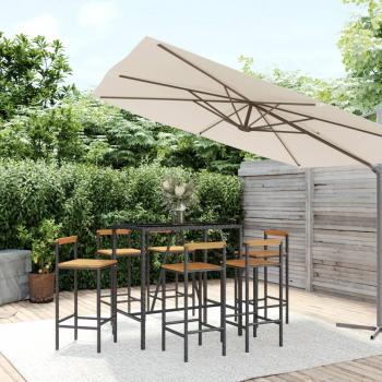 ARDEBO.de - 7-tlg. Gartenbar-Set Schwarz Poly Rattan & Massivholz Akazie