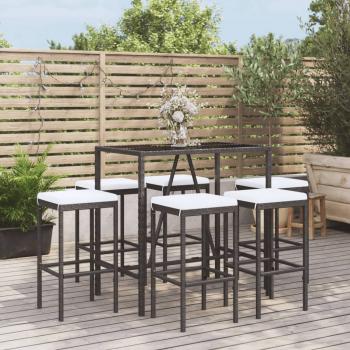 ARDEBO.de - 7-tlg. Gartenbar-Set mit Kissen Schwarz Poly Rattan
