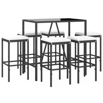 7-tlg. Gartenbar-Set mit Kissen Schwarz Poly Rattan