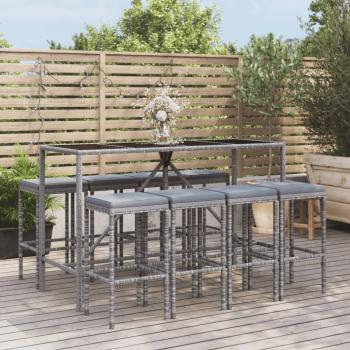 ARDEBO.de - 9-tlg. Gartenbar-Set mit Kissen Grau Poly Rattan