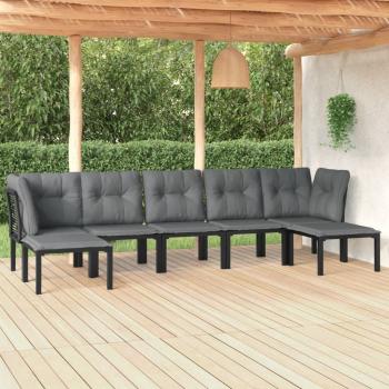 ARDEBO.de - 7-tlg. Garten-Lounge-Set Schwarz und Grau Poly Rattan