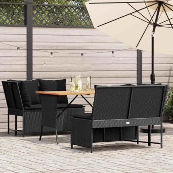 ARDEBO.de - 3-tlg. Garten-Sofagarnitur mit Kissen Schwarz Poly Rattan