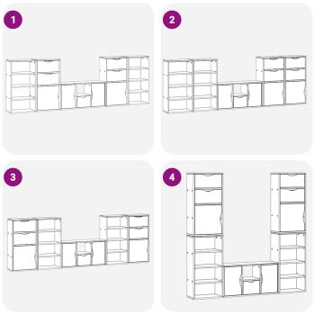 5-tlg. Wohnwand mit Stauraum ODDA Weiß Massivholz Kiefer