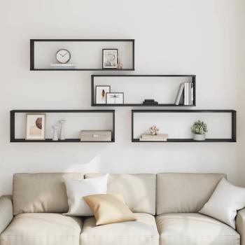 Würfelregale 4 Stk. Schwarz Eichen-Optik 100x15x30 cm