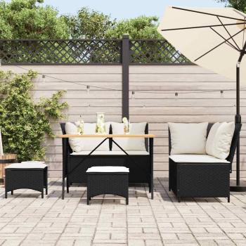 5-tlg. Garten-Sofagarnitur mit Kissen Schwarz Poly Rattan