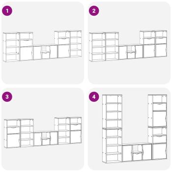 5-tlg. Wohnwand mit Stauraum ODDA Weiß Massivholz Kiefer