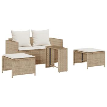 5-tlg. Garten-Sofagarnitur Kissen Stapelbar Beige Poly Rattan