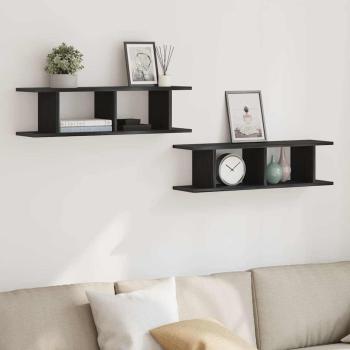 ARDEBO.de - Wandregale 2 Stk. Schwarz Eichen-Optik 75x18x20cm Holzwerkstoff