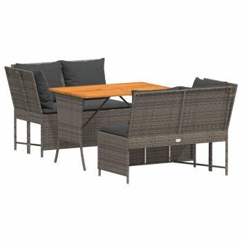 3-tlg. Garten-Sofagarnitur mit Kissen Grau Poly Rattan