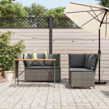 3-tlg. Garten-Sofagarnitur mit Kissen Grau Poly Rattan