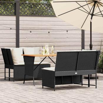 ARDEBO.de - 3-tlg. Garten-Sofagarnitur mit Kissen Schwarz Poly Rattan