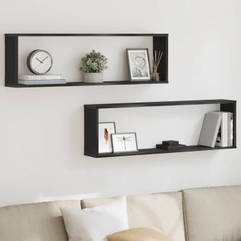 ARDEBO.de - Würfelregale 2 Stk. Schwarz Eichen-Optik 100x15x30 cm