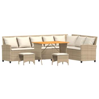4-tlg. Garten-Sofagarnitur mit Kissen L-Form Beige Poly Rattan