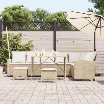 4-tlg. Garten-Sofagarnitur mit Kissen L-Form Beige Poly Rattan