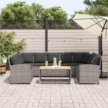 Gartensofa mit Kissen Grau Poly Rattan