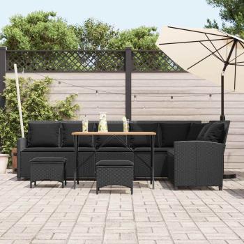 4tlg. Garten-Sofagarnitur mit Kissen L-Form Schwarz Poly Rattan