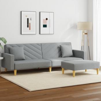 ARDEBO.de - Schlafsofa 2-Sitzer mit Kissen und Fußhocker Hellgrau Stoff