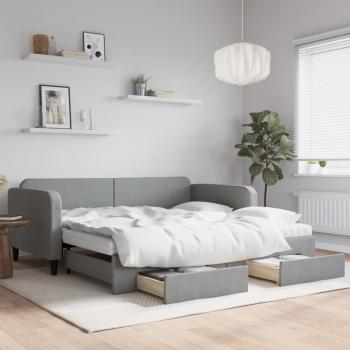 ARDEBO.de - Tagesbett Ausziehbar mit Schubladen Hellgrau 100x200 cm Stoff