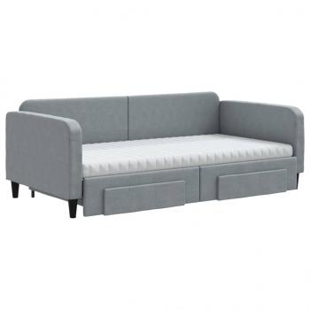 Tagesbett Ausziehbar mit Schubladen Hellgrau 100x200 cm Stoff