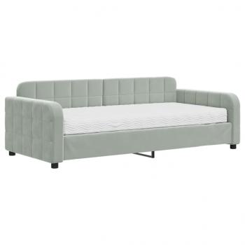 Tagesbett mit Matratze Hellgrau 90x190 cm Samt