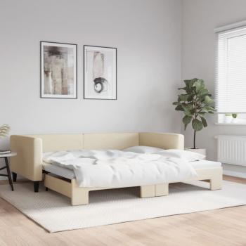 ARDEBO.de - Tagesbett Ausziehbar Creme 100x200 cm Stoff