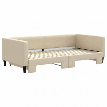 Tagesbett Ausziehbar Creme 100x200 cm Stoff