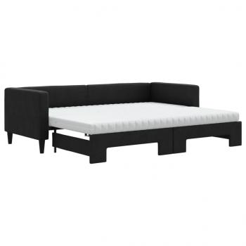 Tagesbett Ausziehbar mit Matratzen Schwarz 80x200 cm Stoff