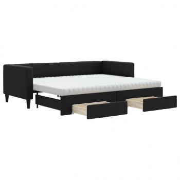 Tagesbett Ausziehbar mit Schubladen Schwarz 80x200 cm Stoff