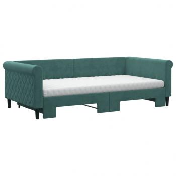Tagesbett Ausziehbar mit Matratzen Dunkelgrün 100x200 cm Samt