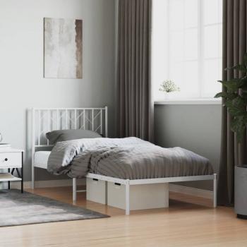 ARDEBO.de - Bettgestell mit Kopfteil Metall Weiß 90x200 cm