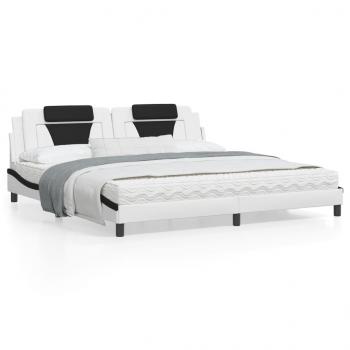 ARDEBO.de - Bett mit Matratze Weiß und Schwarz 200x200 cm Kunstleder