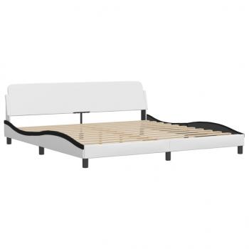 Bettgestell mit LED Weiß und Schwarz 200x200 cm Kunstleder