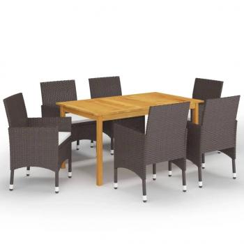 ARDEBO.de - 7-tlg. Garten-Essgruppe mit Kissen Braun