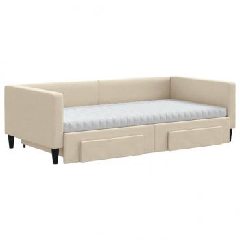 Tagesbett Ausziehbar mit Schubladen Creme 100x200 cm Stoff